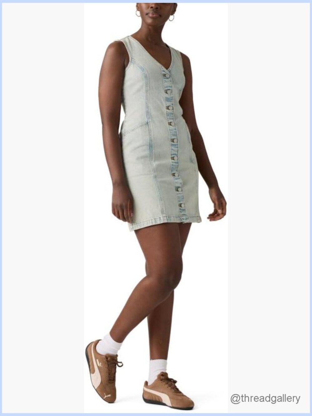 V-Neck Cotton Button-Front Mini Casual Dress Sleeveless